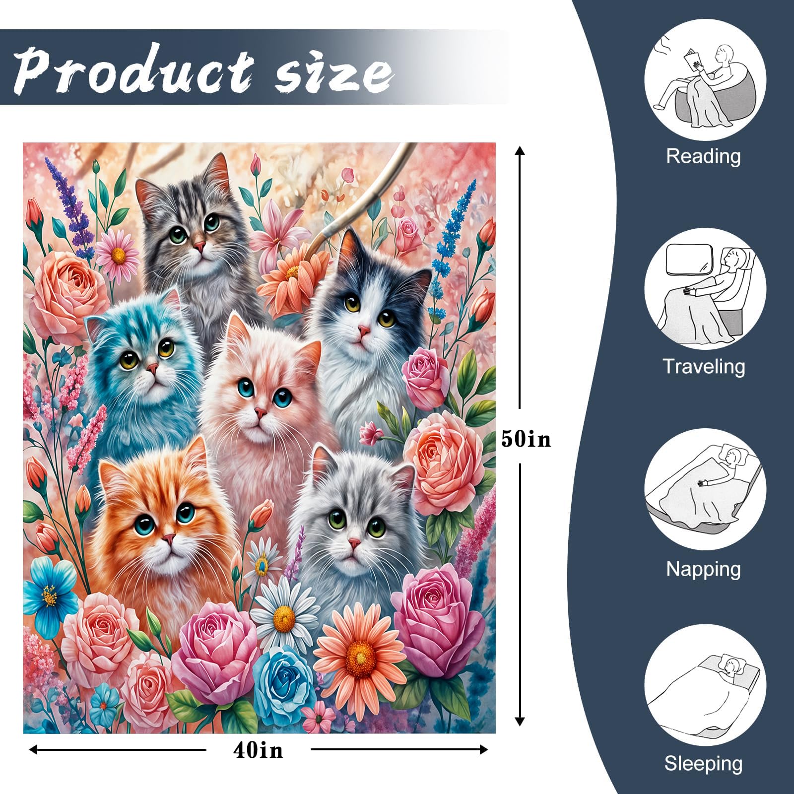 Mirelido Warrior Cat Quilt Throw Blanket with Cats Lovers Flannel Throw Blanket Merchandise Four Seasons Family Universal for All Seasons Living Bed Room Couch Picnic 50x40 Inch (Cat)