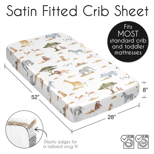 Sweet Jojo Designs Jungle Animals Boy Girl Gender Neutral Baby Satin Fitted Crib Sheet Infant Newborn Nursery Toddler Bed Room Standard Mattress Boho Wildlife Safari Gray Elephant Giraffe Lion Monkey