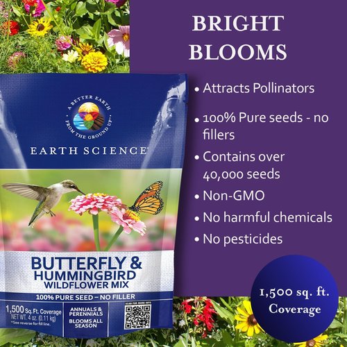 Earth Science Wildflower Seed Blend - Attract Bees, Butterflies & Hummingbirds - 4oz Non-GMO