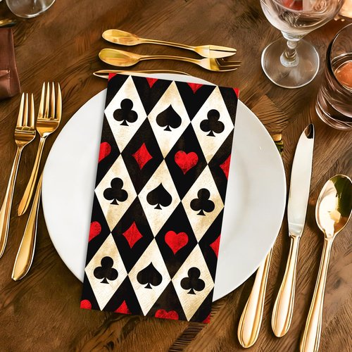 JarThenaAMCS 50Pcs Playing Card Guest Napkin Disposable Paper Napkins Retro Red Black Vegas Poker Dinner Hand Napkins for Casino Birthday Wedding Party Supplies Table Decor