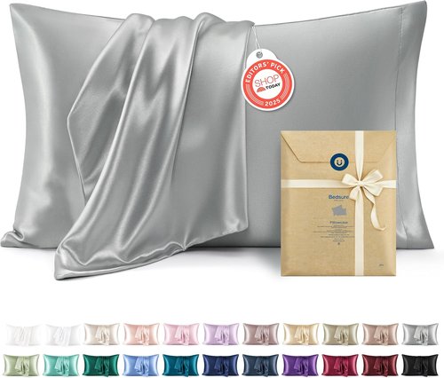 Bedsure Satin Pillowcase - Luxurious Silk-Like Comfort | Standard Size 20x26 Inches, Silver Grey, 2 Pack