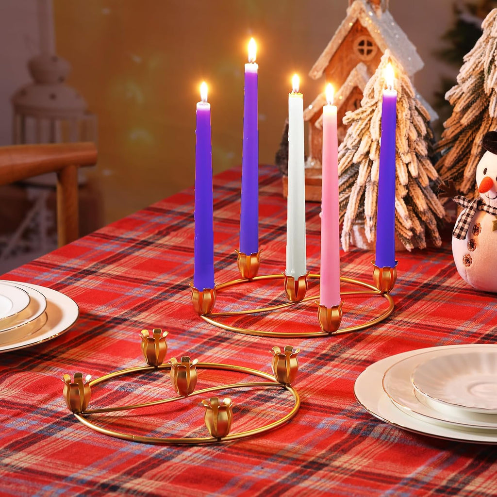 Sliner Christmas Flower Advent Wreath Ring - 5 Candle Holder Metal Centerpiece for Holiday Decor