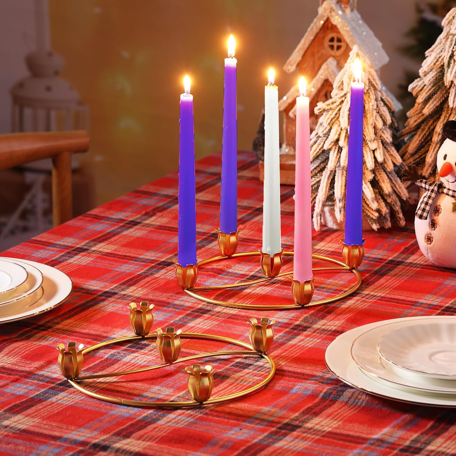 Sliner Christmas Flower Advent Wreath Ring - 5 Candle Holder Metal Centerpiece for Holiday Decor