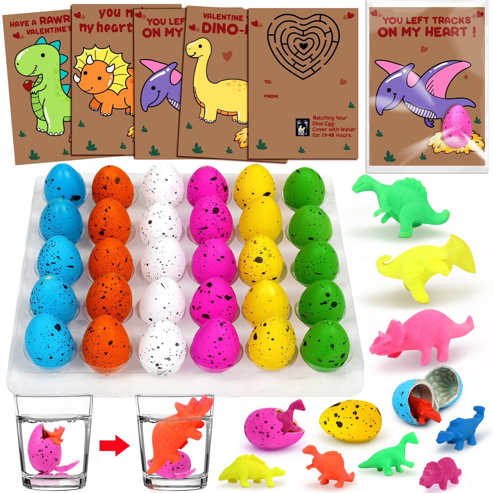 Valentines Day Cards Gifts For Kids 30 Dinosaur Egg With Valentines Cards Hatching Dino Egg Grow In Water Valentines Classroom School Exchange Prizes For Girls Boys Students (Valentine dinosaur eggs)