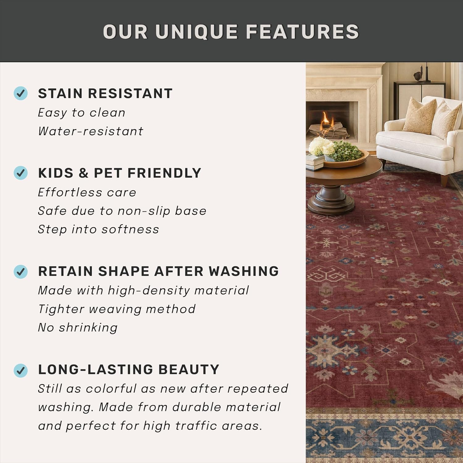 Regine Switzerland Vintage Burgundy Boho Dining Room Rug - Lightweight Washable 7x9 Soft Carpet