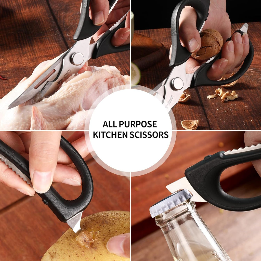 MAD SHARK Kitchen Scissors - Heavy Duty Stainless Steel Shears with Comfort Grip | Dishwasher Safe, Black