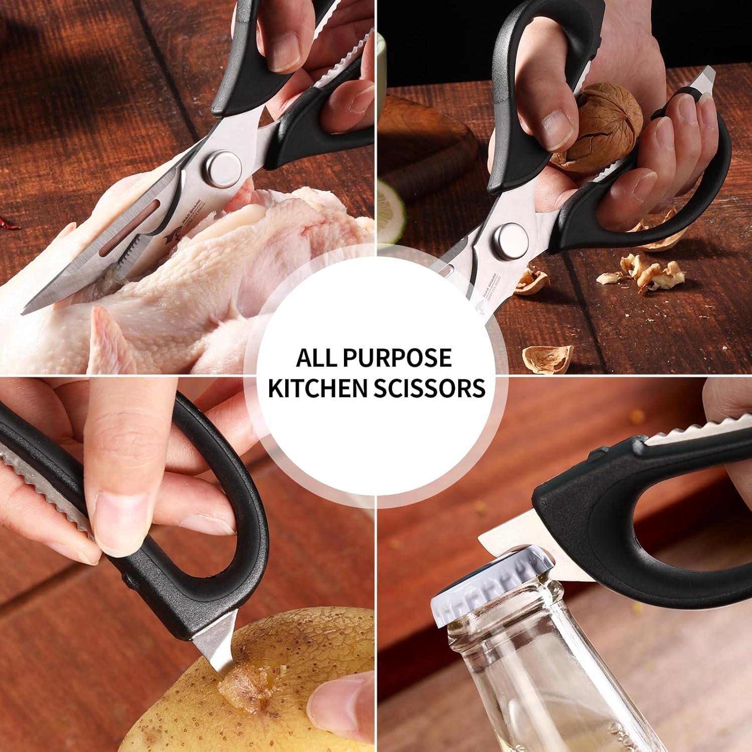MAD SHARK Kitchen Scissors - Heavy Duty Stainless Steel Shears with Comfort Grip | Dishwasher Safe, Black