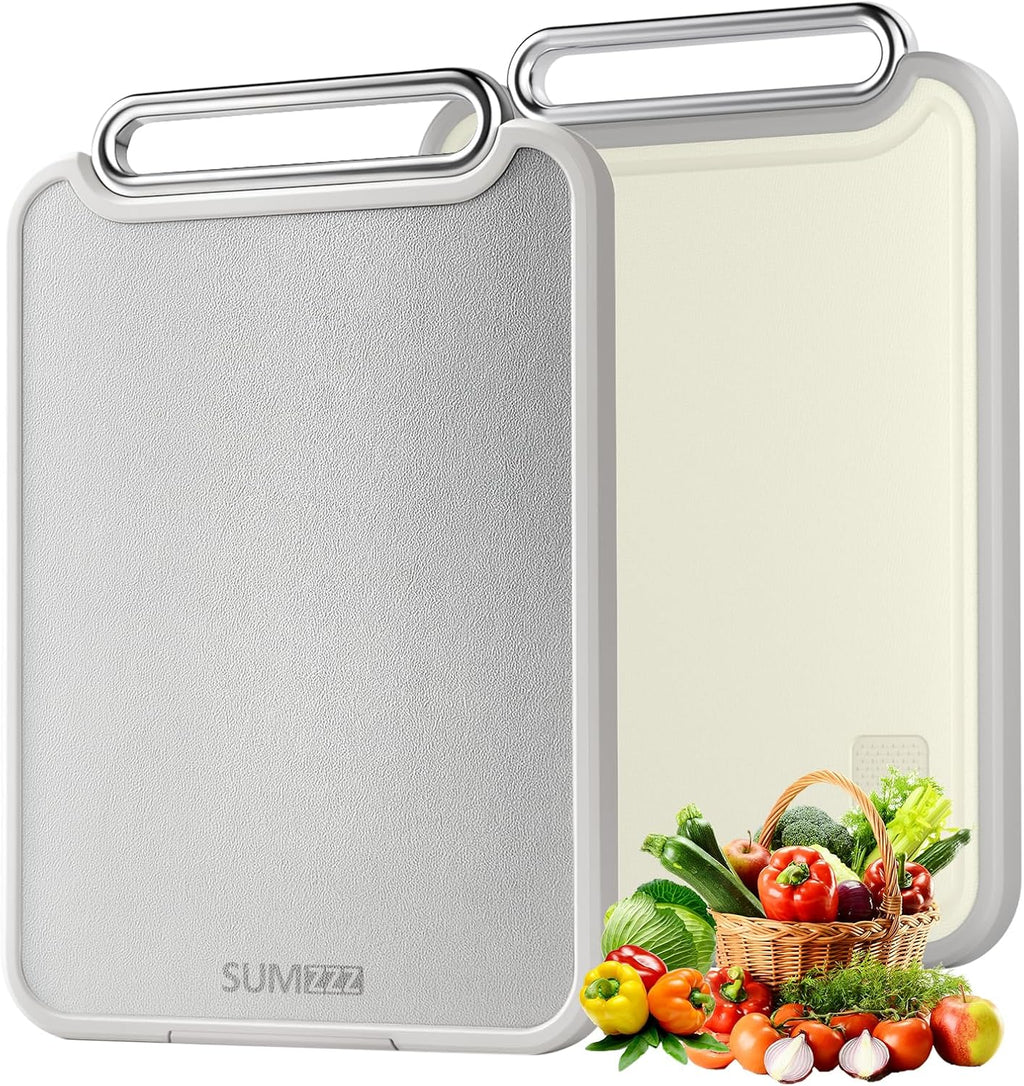 Sumzzz Stainless Steel Cutting Board - 2-in-1 Double-Sided Chopping Board, Large Non-Slip Design, 16”×11”