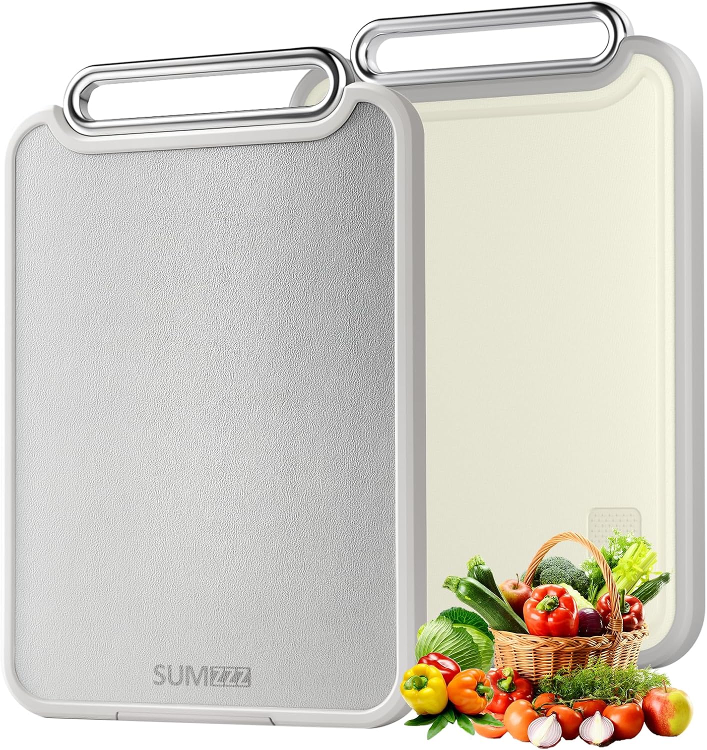 Sumzzz Stainless Steel Cutting Board - 2-in-1 Double-Sided Chopping Board, Large Non-Slip Design, 16”×11”