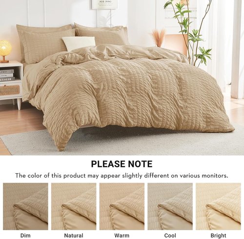 HYMOKEGE Twin XL Comforter Set - Luxury 5-Piece Seersucker Bedding Set in Khaki for All Seasons