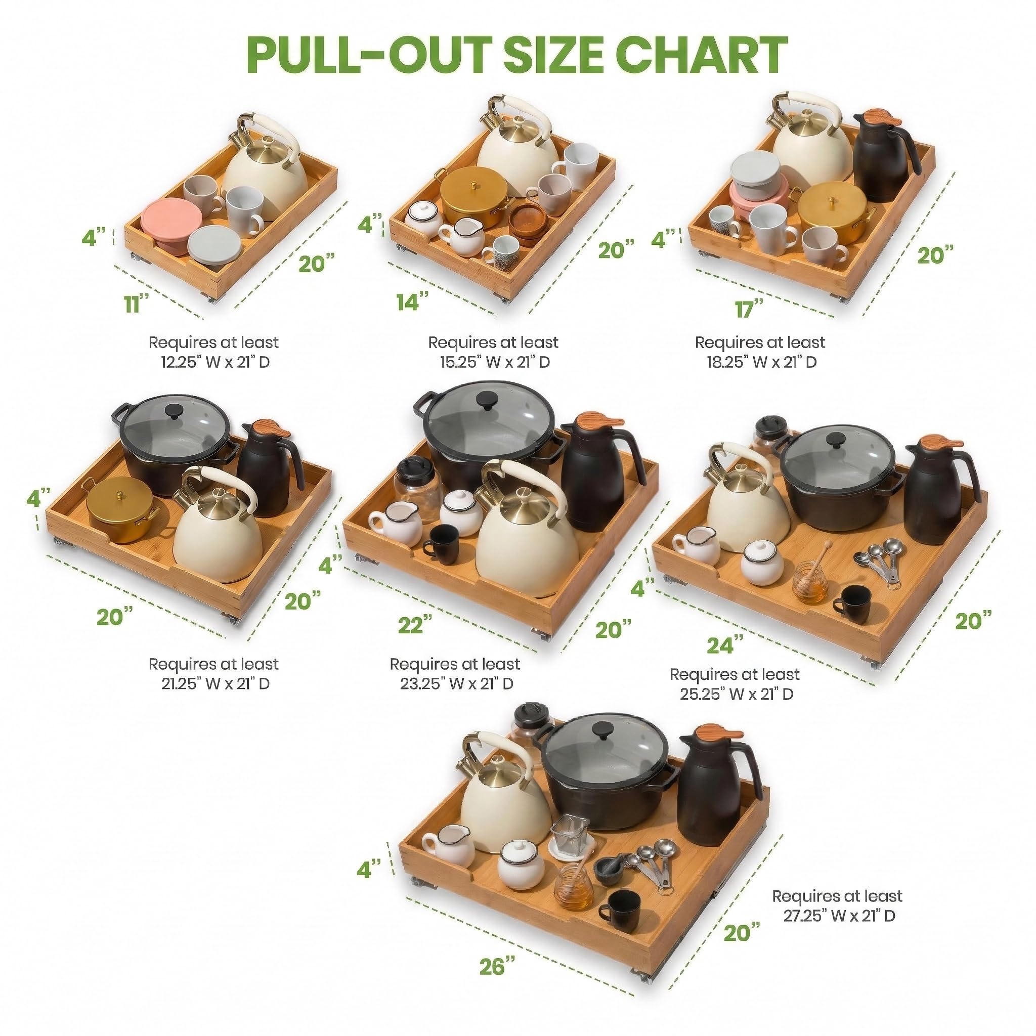 HOLDN’ STORAGE Bamboo Wooden Pull out Cabinet Organizer 26"W x 21"D Requires At Least a 27.25"W x 21"D Cabinet Opening W/Lifetime Limited Warranty, Bamboo Tray and Heavy Gauge Metal Rails