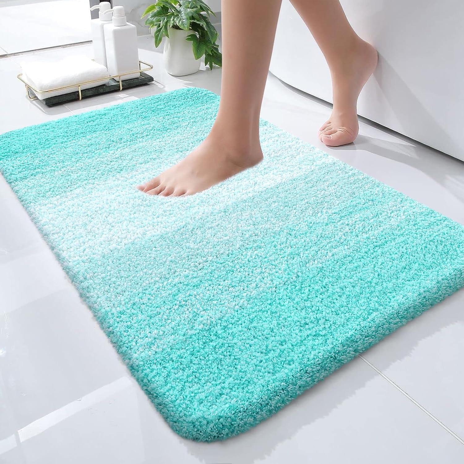 OLANLY Bath Rugs Mat - Extra Soft Microfiber, Quick Dry & Machine Washable | 24x16 Teal Color