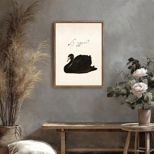 EAGLOG Vintage Black Swan Wall Art - Eclectic Farmhouse Canvas Print for Living Room | 8x10in