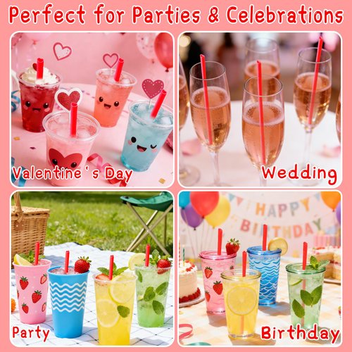 Valentines-Day-Heart-Shaped-Straws-Party-Supplies-Decorations-100 PCS | Dishwasher Safe & Reusable Thick Heart Red Drinking Straws for Cocktail Wedding Bridal Shower Galentines Birthday Party Favors