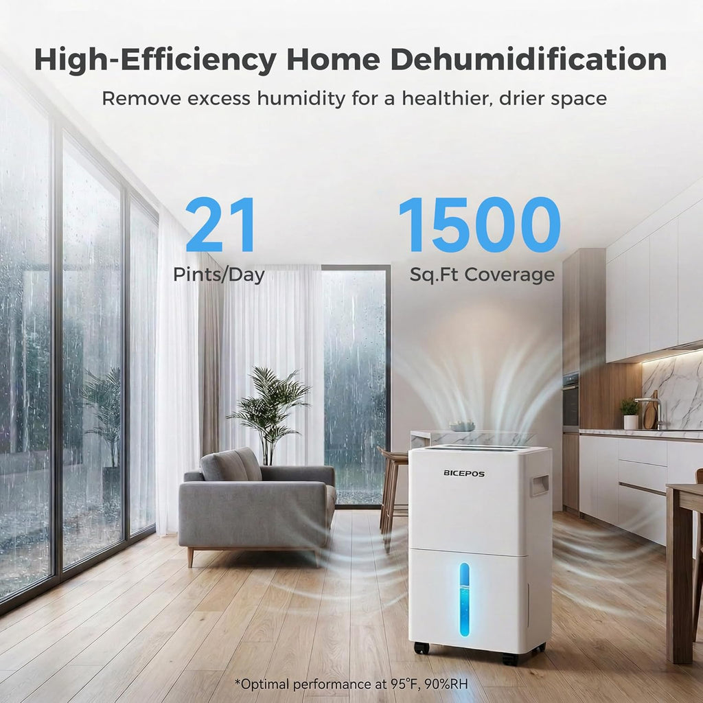 Regine Switzerland 1500 Sq.Ft Dehumidifier - 21 Pints, Auto Defrost, Intelligent Humidity Control | Ideal for Basement & Large Rooms