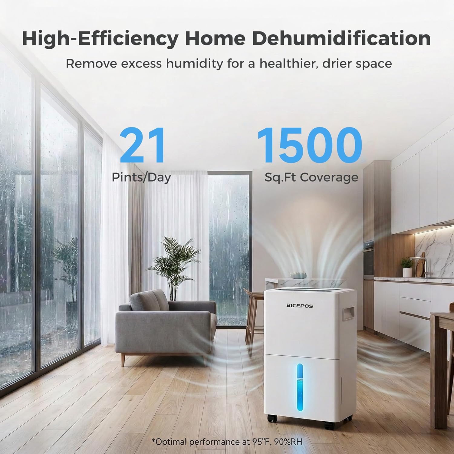 Regine Switzerland 1500 Sq.Ft Dehumidifier - 21 Pints, Auto Defrost, Intelligent Humidity Control | Ideal for Basement & Large Rooms
