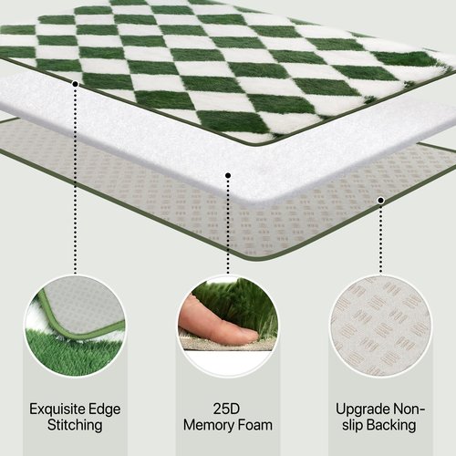 GENIMO Checkered Rug 5x7 Area Rugs for Kids Bedroom Soft Shag Rug Fluffy Fuzzy Carpet Plush Rugs for Living Room Nursery Playroom Dorm Modern Home Decor Aesthetic, Green and White