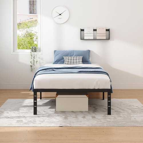 Jeton Metal Bed Frame - Twin Size with Storage Space | Heavy Duty, Easy Assembly, No Box Spring Needed - Black, 12 Inch