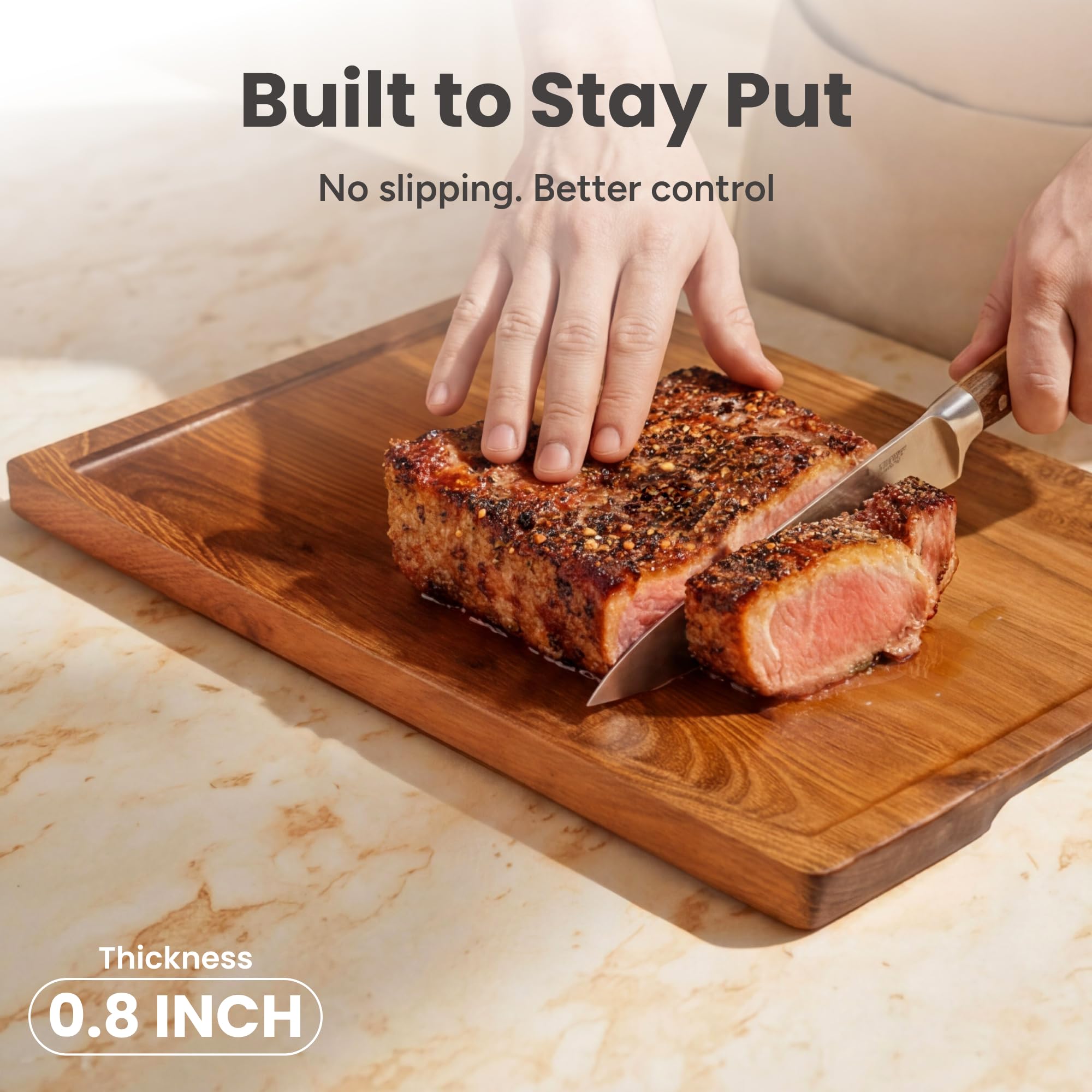 SMIRLY Wood Cutting Boards for Kitchen Wooden Chopping Board Set Reversible with Deep Juice Grooves Grip Handles, Large Charcuterie Tray, Ideal for Chopping Meat Vegetables Teak Wood, 3Pcs with Holder