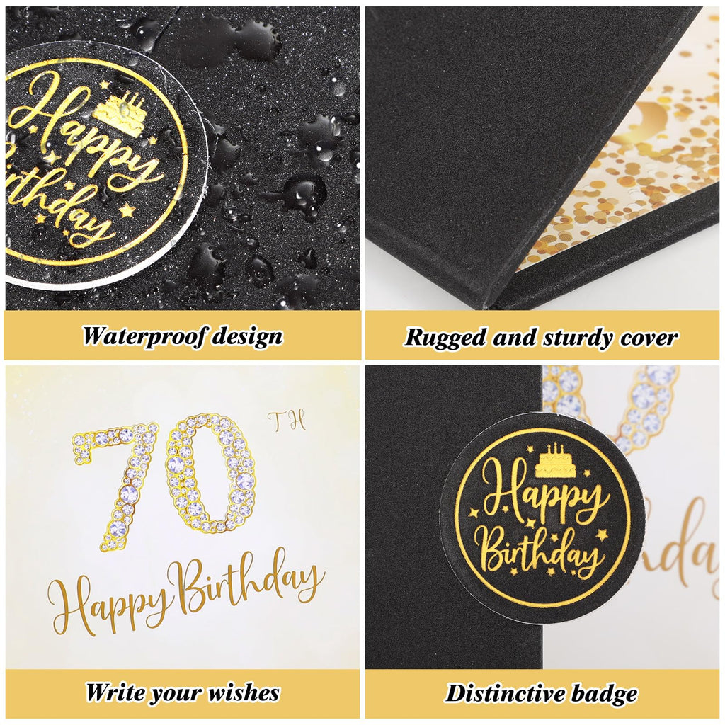 Thboxes Happy 70th Birthday Decorations for Men, Black Gold Signature Guest Book Alternative Cheers to 70 Years Birthday Gifts Creative Signing Card Board for 70th Party Supplies