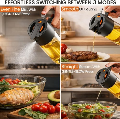 Costop Professional Glass Oil Sprayer - 3-in-1 Kitchen Tool for Fine Mist, Stream & Pour | 500ml BPA-Free, Leak-Proof Design