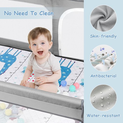JINXIA Baby Playpen - Large 75" x 59" Soft Mesh Safety Yard for Indoor/Outdoor Fun - Grey