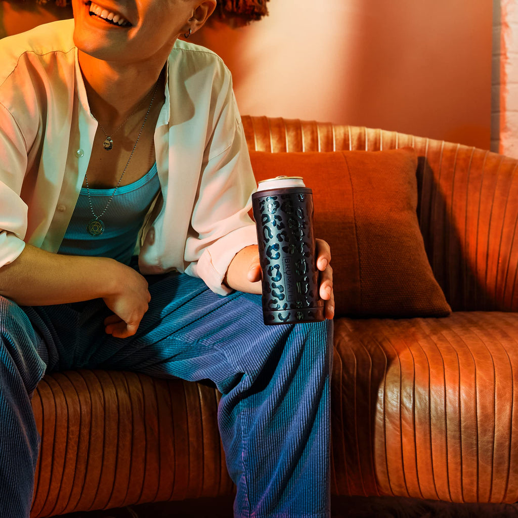 BrüMate Hopsulator Slim Can Cooler Insulated for 12oz Slim Cans | Skinny Can Insulated Stainless Steel Drink Holder for Hard Seltzer, Beer, Soda, and Energy Drinks (Matte Gray)