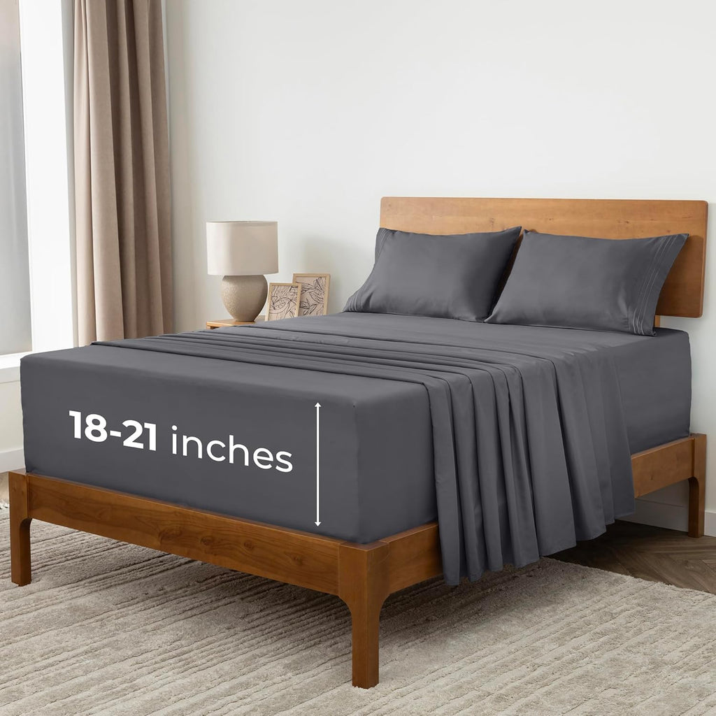 Mellanni Extra Deep King Sheets - Hotel Luxury Bedding Set | Ultra Soft, Cooling, Wrinkle-Resistant (King, Gray)