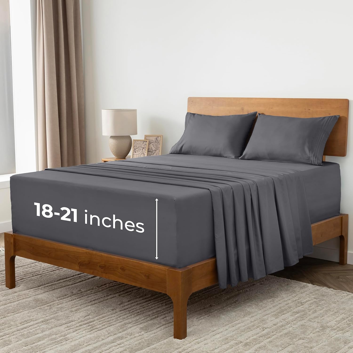 Mellanni Extra Deep King Sheets - Hotel Luxury Bedding Set | Ultra Soft, Cooling, Wrinkle-Resistant (King, Gray)