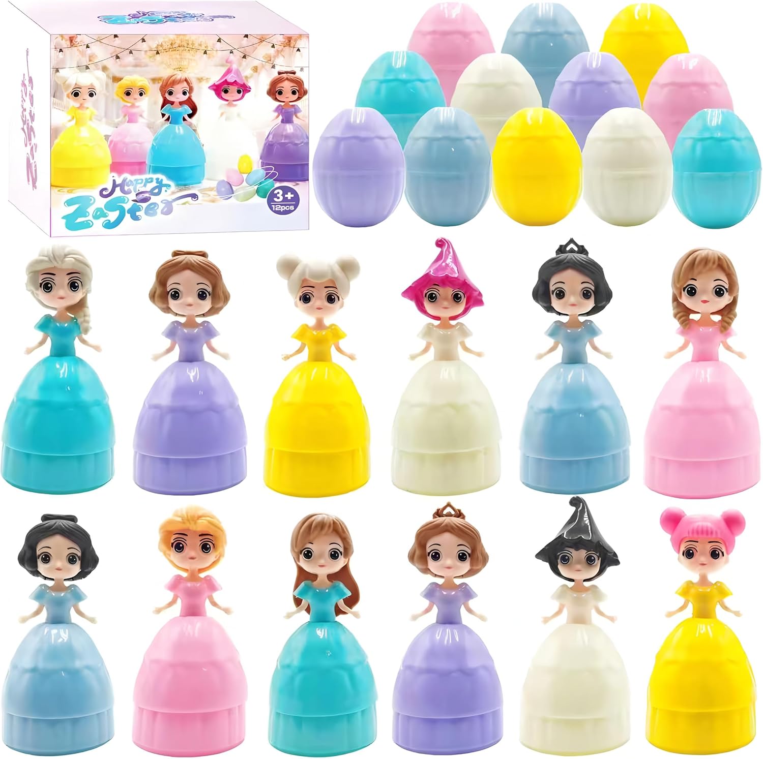 NICENINE Easter Eggs - 12 Piece Prefilled Princess Eggs for Kids | Perfect Goodie Bag Stuffers for Ages 3+