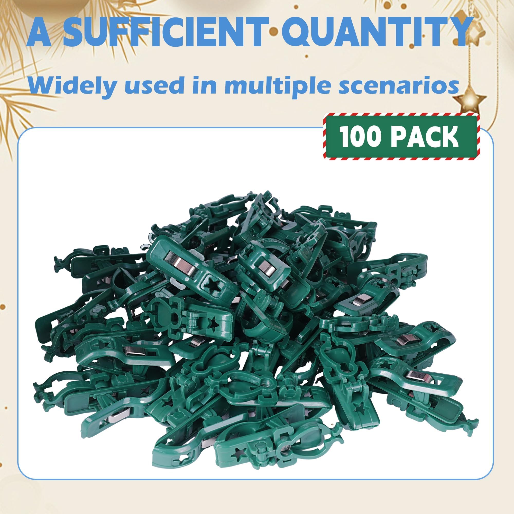 TW SHINE C7 C9 Christmas Lights Spring Clips, 100 Pack Holiday Lights Universal Quick Spring Clips for E12 E17, Weatherproof Shatterproof Clips Outdoor for Roof Fence Shingle Gutter