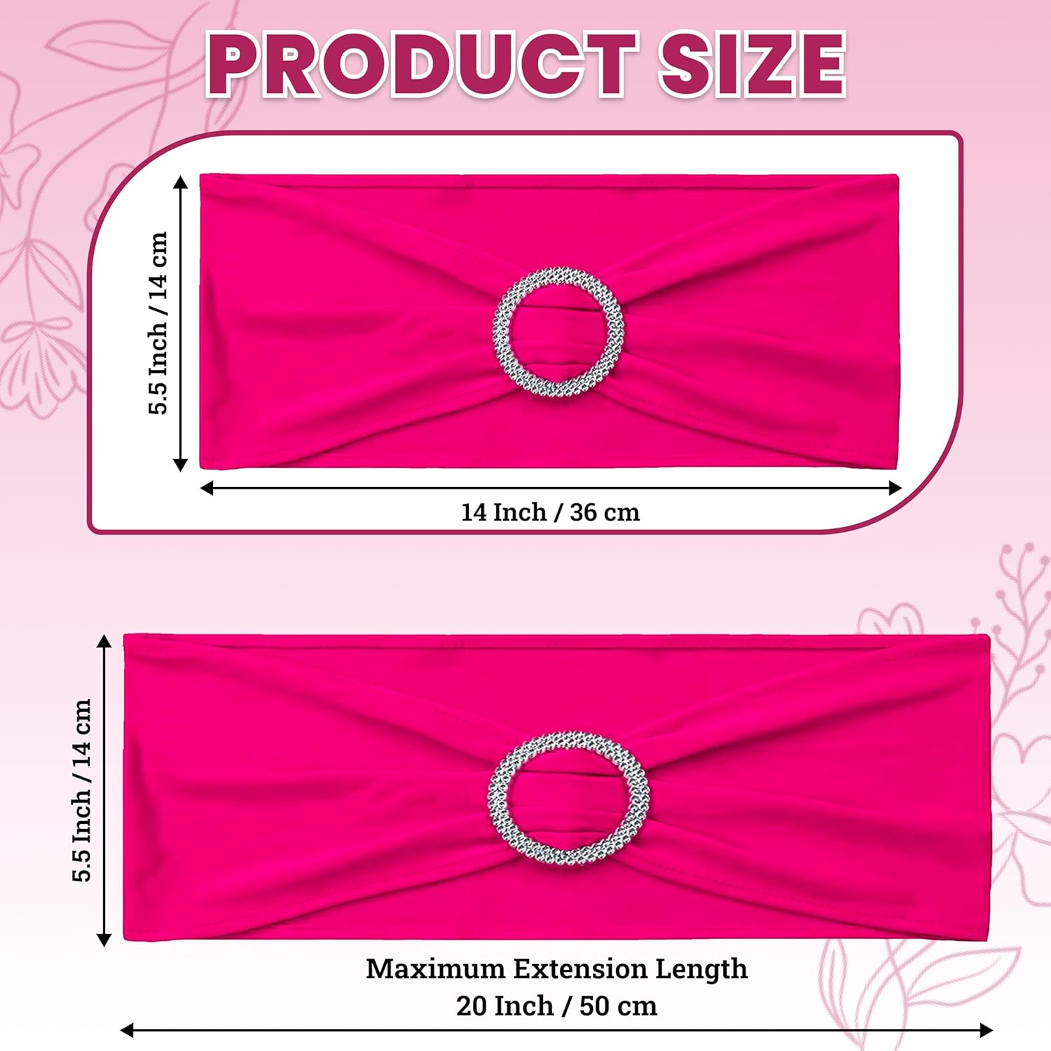MDS Spandex Chair Sashes - Premium Stretch Covers with Buckle Slider for Weddings & Events | Magenta, Pack of 100