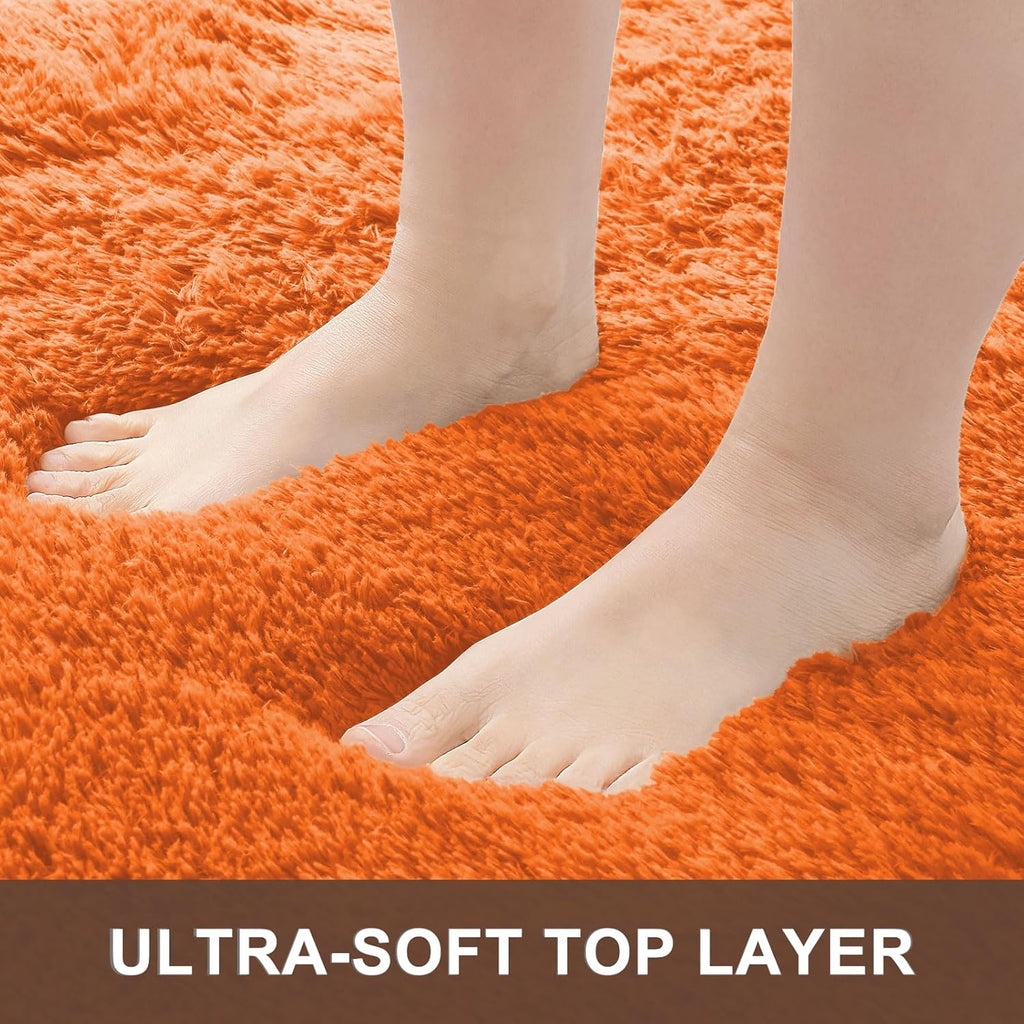OLANLY Large 5x7 Machine Washable Area Rug - Soft Fluffy Shaggy Carpet for Living Room & Bedroom | Orange