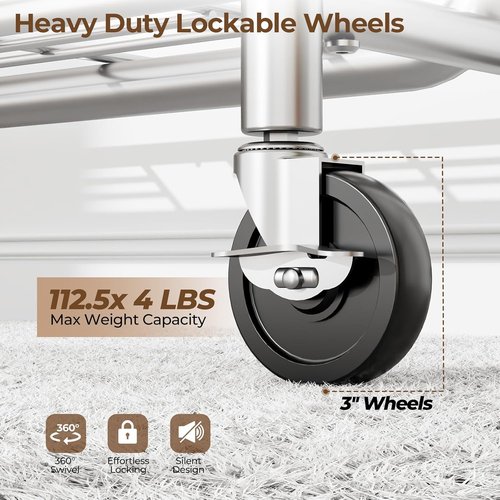 HYSEYY Heavy Duty Clothes Rack - 450 LBS Capacity Metal Garment Rack with Wheels & Shelves | Silver