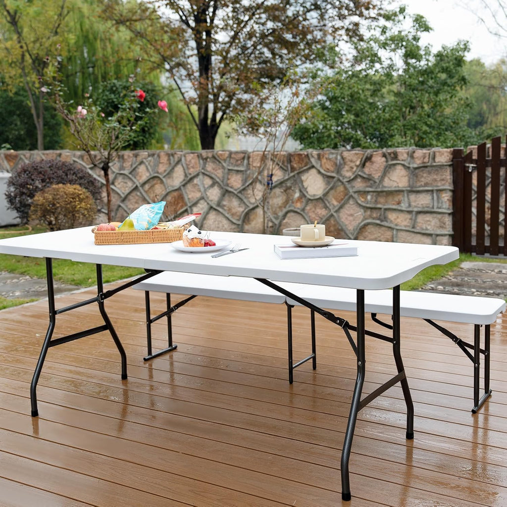 Pollilar 6FT Folding Table - Portable HDPE Banquet Table for Meetings, Picnics, and Events | White