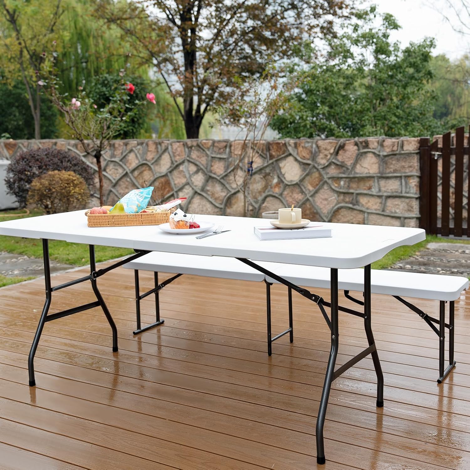 Pollilar 6FT Folding Table - Portable HDPE Banquet Table for Meetings, Picnics, and Events | White