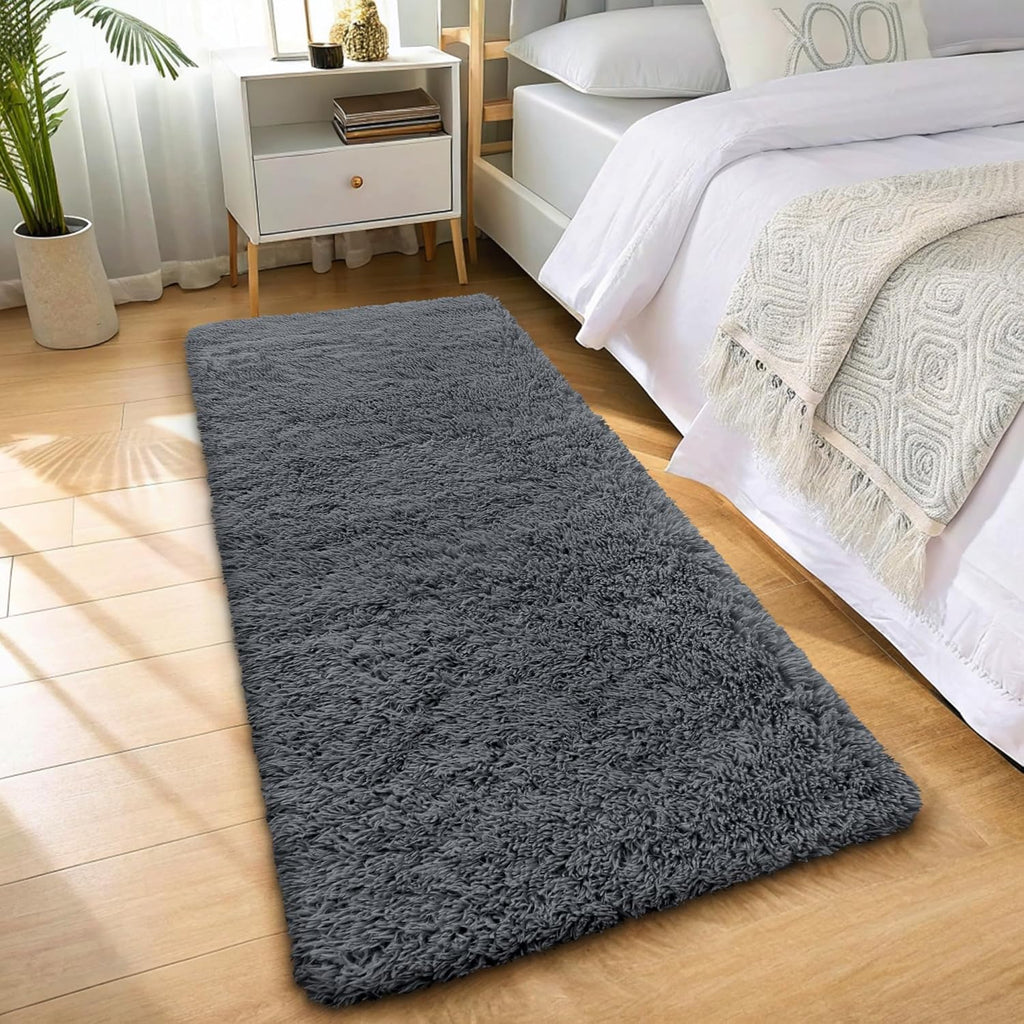 OLANLY Runner Rugs - 2x12 Machine Washable Soft Fluffy Shaggy Carpet for Bedroom & Hallway - Grey
