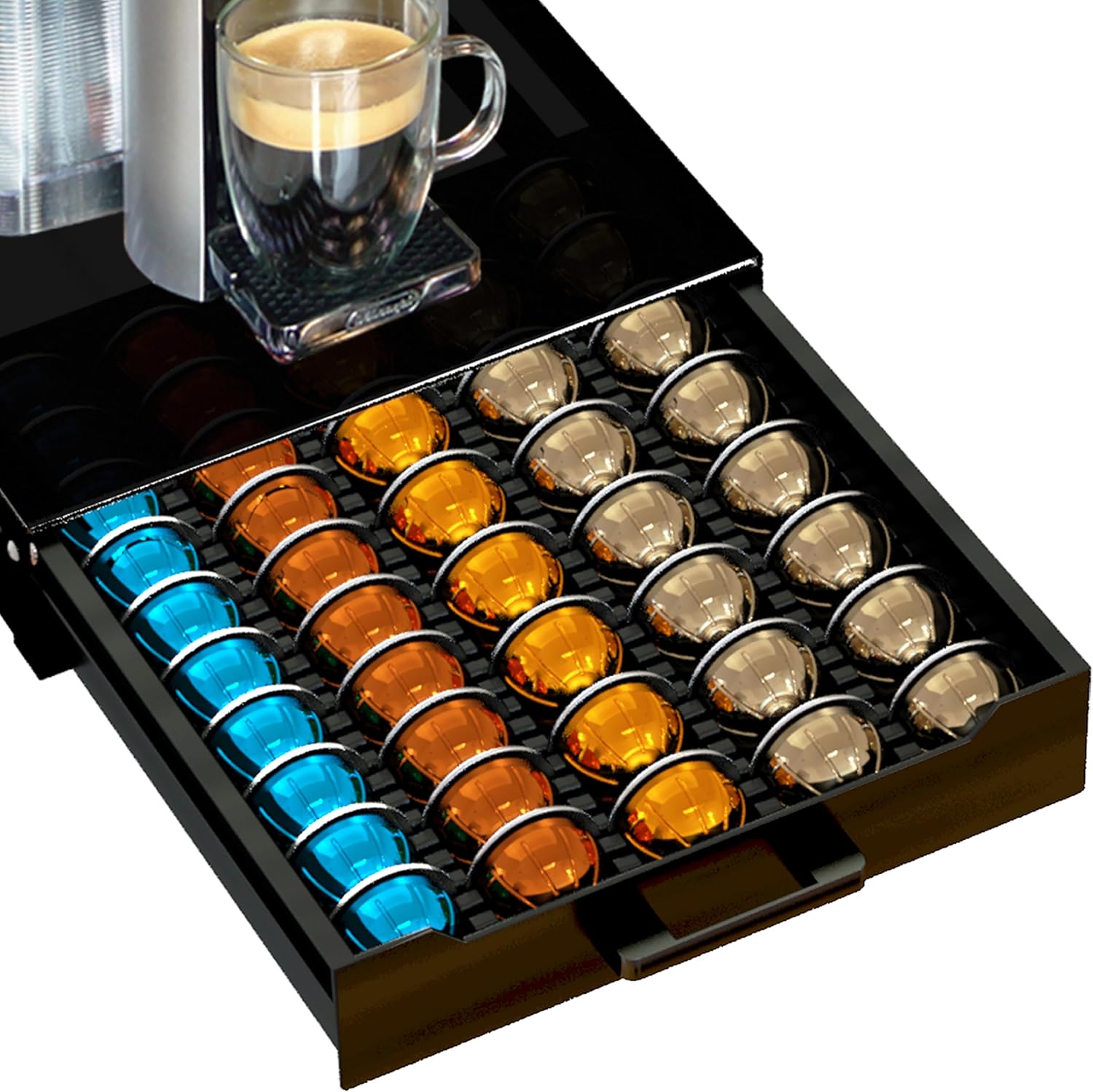Nespresso Vertuo Pod Holder - Deluxe Black Tempered Glass Top | Holds Up to 75 Small or 50 Big Pods