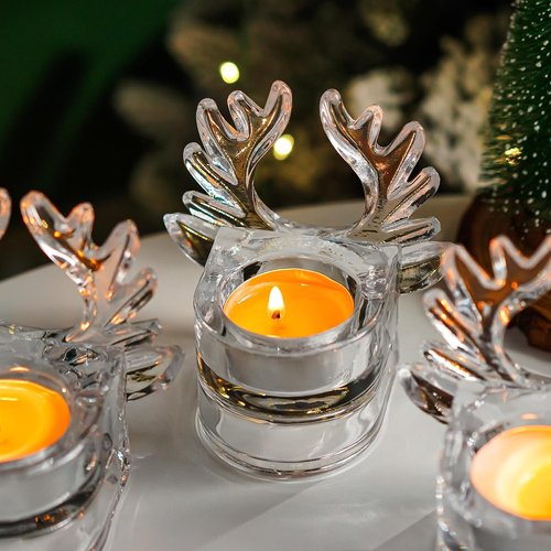 H&D Hyaline & Dora Clear Glass Reindeer Candle Holder Set - 3 Tealight Holders for Holiday Decor