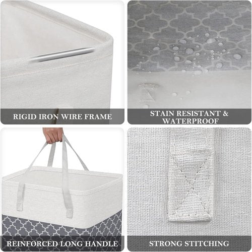 HomeHacks Laundry Baskets - 2-Pack Collapsible Waterproof Hamper with Long Handles | 75L Grey