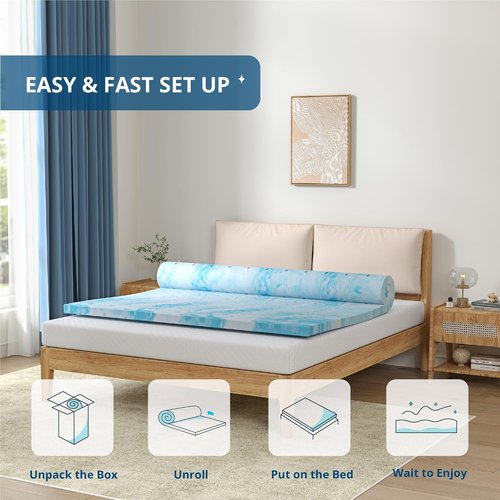 EGOHOME 2 Inch Twin Size Memory Foam Mattress Topper, Gel Infused Memory Foam Bed Topper, Cooling Mattress Pad, CertiPUR-US Certified, 75×38"