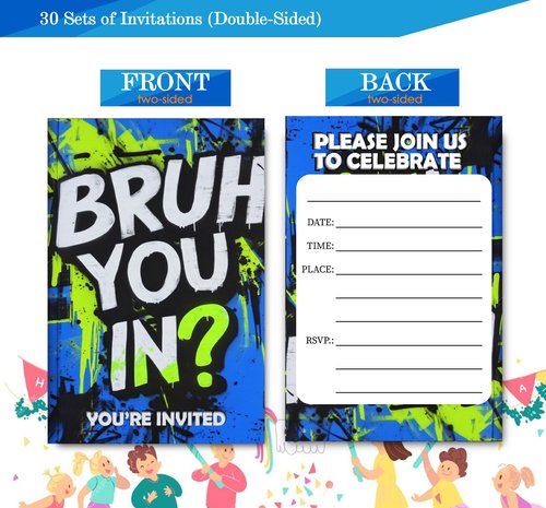 Fablus Brother You in Birthday Invitations for Boys, Bro Invitaions for Boy's Party Invites, 4x6 Inches, 30 Sets with Envelopes