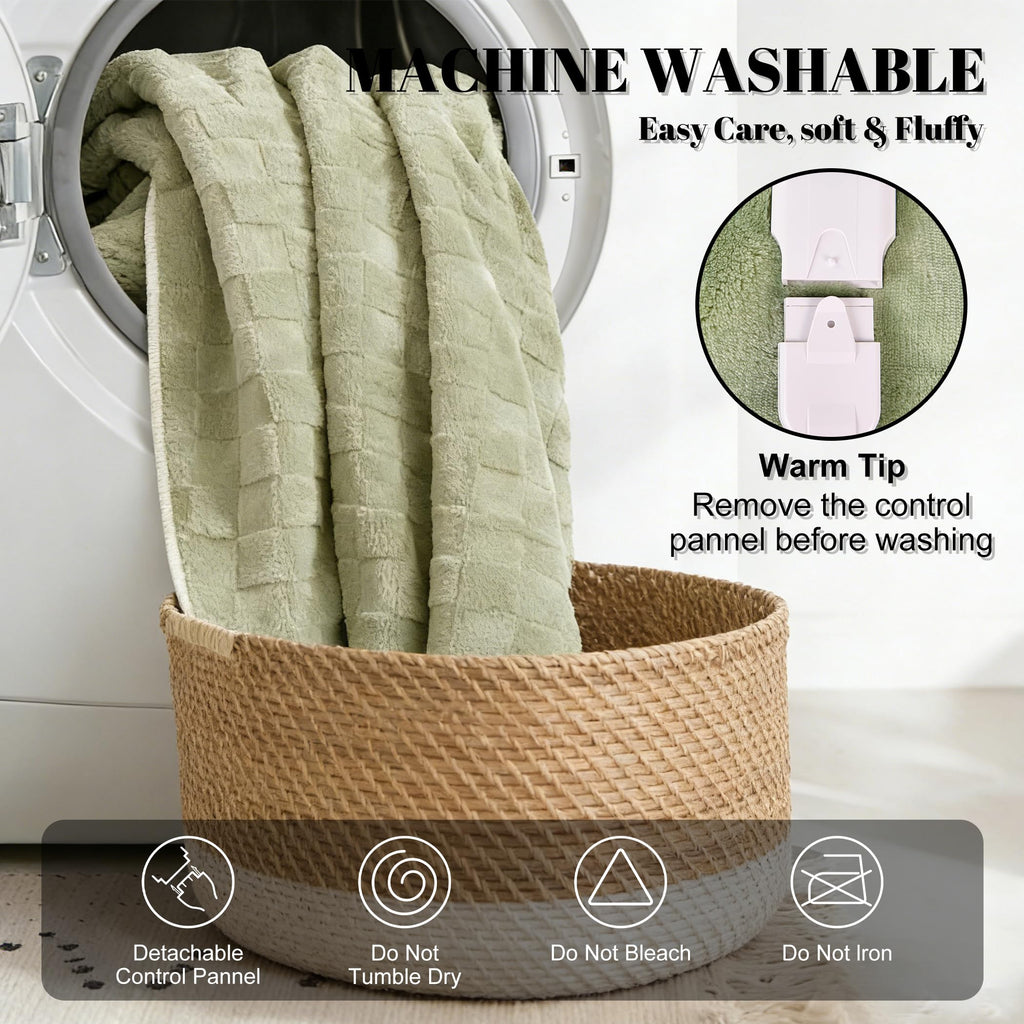 IUUI Heated Blanket Electric Throw Checkered- 50x60 Inches Soft Flannel Heating Blanket,Fast Heating Blanket 6 Heating Levels & 2 Hours Auto Off ETL Certification, Gifts for Women (Sage Green, Throw)