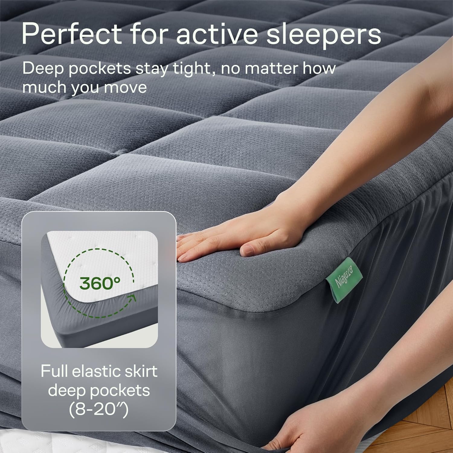 Niagara Sleep Solution Ultra Soft Full Size Mattress Topper - Bamboo Viscose Pillow Top for Back Pain Relief | Naturally Cooling, Gray