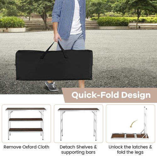 COSTWAY Portable Bar Table for Events, 43.5” x 15” x 34.5” Foldable Pop-Up Bar with Carrying Bag, Collapsible Checkout Counter, Mobile Bartending Station for Party, Craft Fair