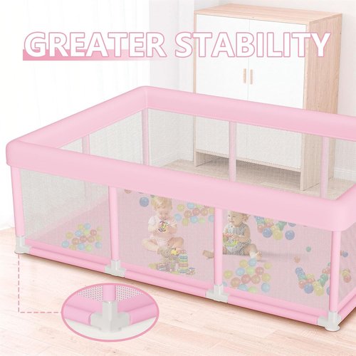 Hiaksedt Large Baby Playpen - Safe & Soft Pink Play Pen for Babies & Toddlers | 74"x50" Size
