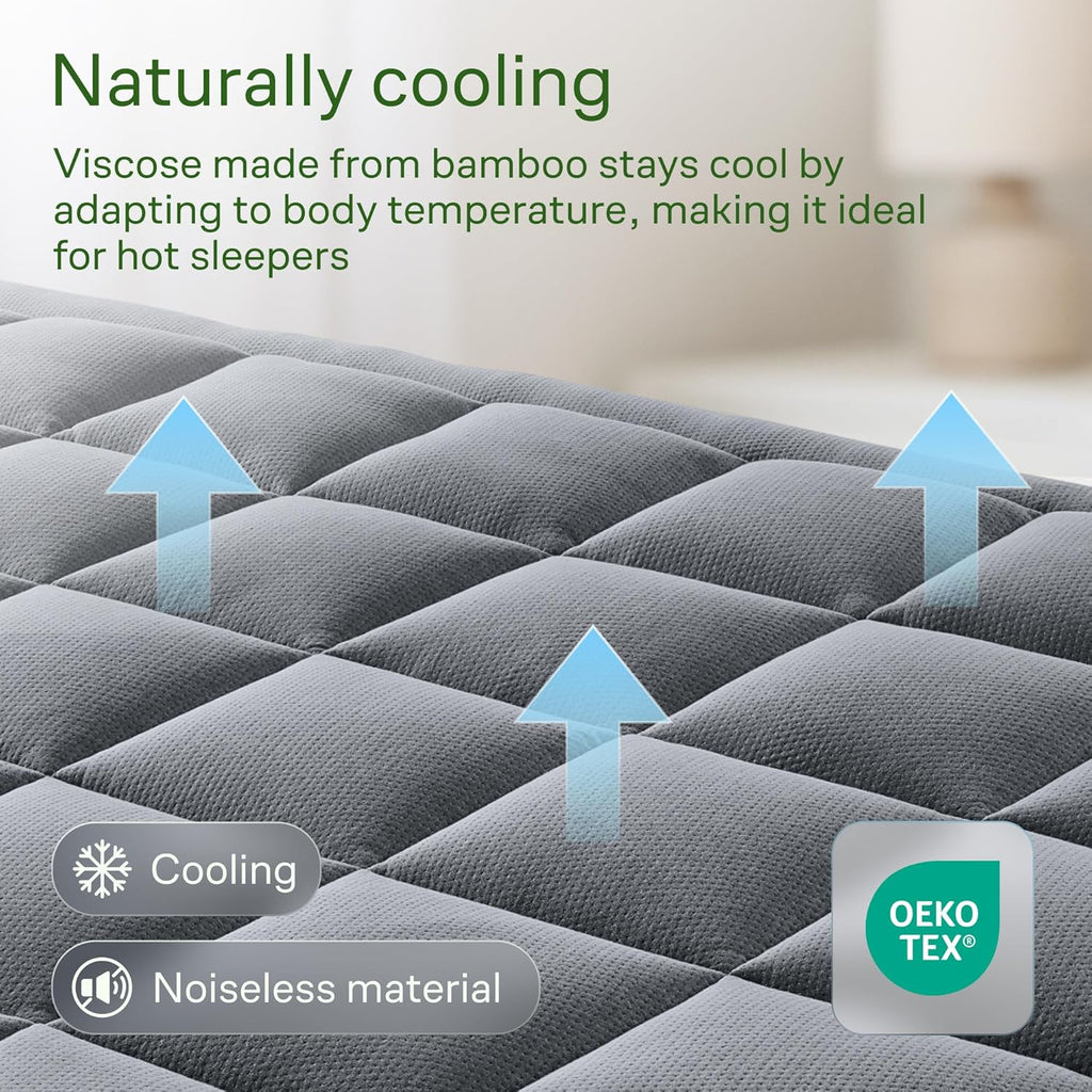 Niagara Sleep Solution Ultra Soft Full XL Mattress Topper - Bamboo Viscose Pillow Top for Back Pain Relief | Naturally Cooling, Gray