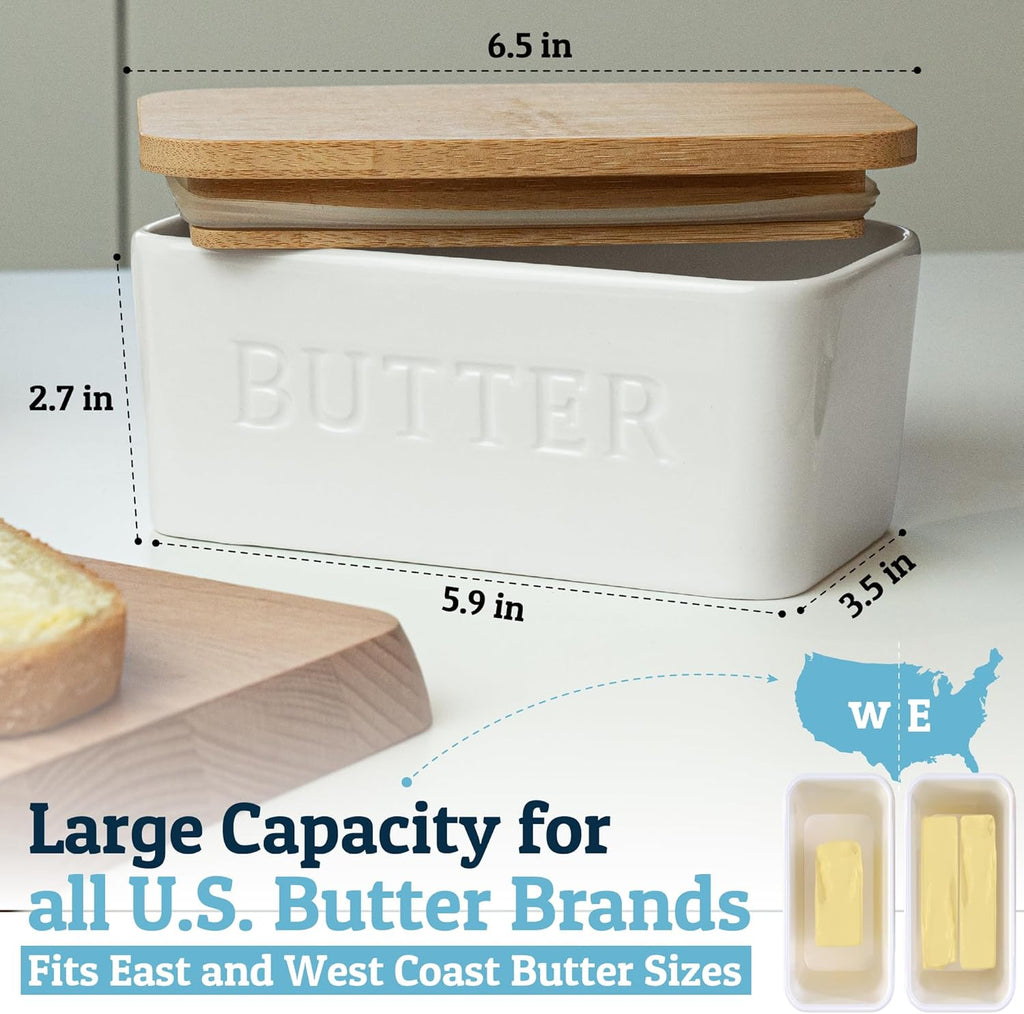 PriorityChef Extra Large Butter Dish - Ceramic Airtight Butter Keeper with Lid | White