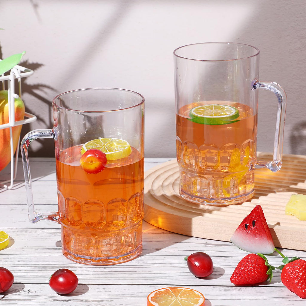 Mifoci 12 Pcs 26 oz Plastic Beer Mugs with Handles Plastic Clear Cup Drinkware Steins Bulk Reusable Acrylic Beer Drinking Cups with Handle for Drinking Restaurant Bar Home