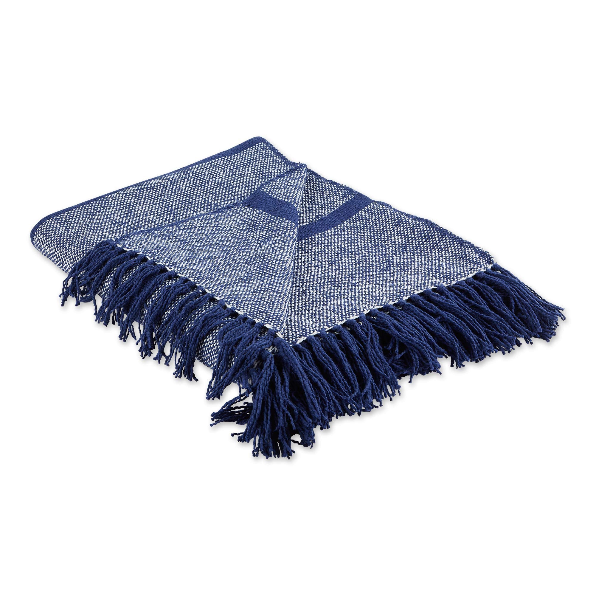 DII Navy Stripe Homespun Throw, 50x60 with 2.5" Fringe